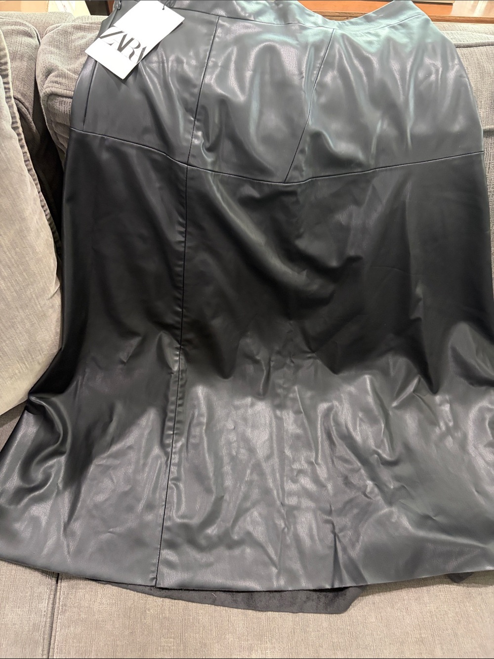 Zara Black Faux Leather A-Line Skirt